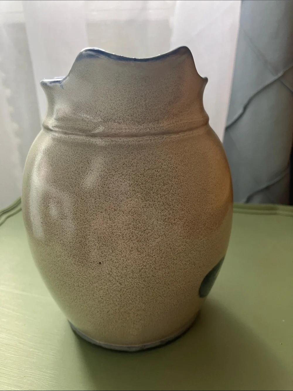 Stoneware type 6” pitcher with blue cat design